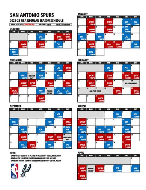 Spurs NBA Games Schedule .